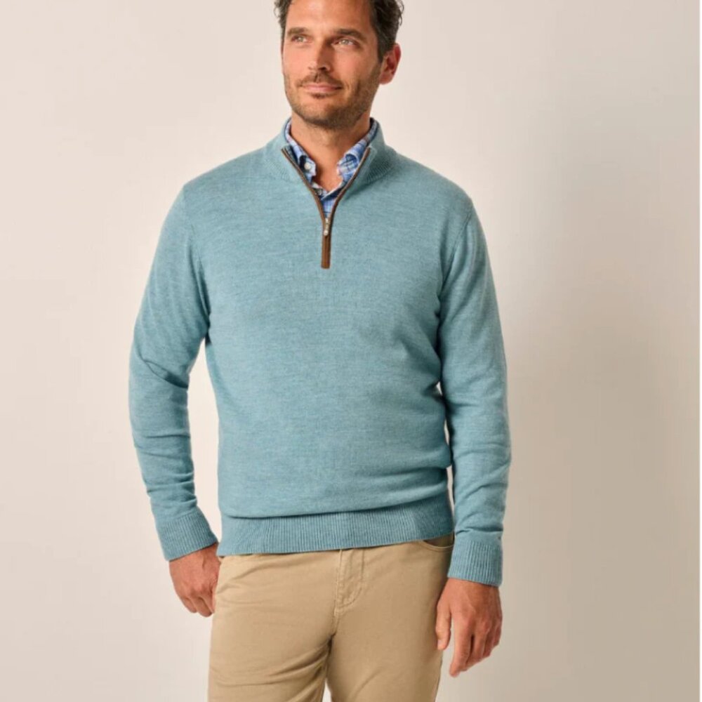 NWT Johnnie-O Desmond Plaited Cotton Blend 1/4 Zip Sweater, Medium in Sea foam